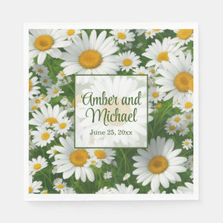Serviette En Papier Blanc printemps floral blanc marguerites verdure