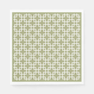 Serviette En Papier Blanc Retro Chic Carré Motif Sur Olive Green