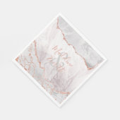 Serviette En Papier Blanc & Rose Gold Agate Marbre Mariage Monogramme (Coin)