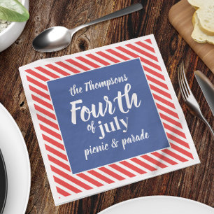 Serviette En Papier Blanc rouge et bleu 4 juillet Personnalisé