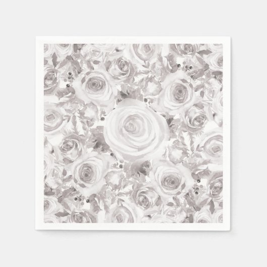 Serviette En Papier Blanc Rustique Rose d'hiver Mariage Élégant (Devant)