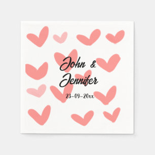 Serviette En Papier blanc simple style de texte mariage rouge coeur