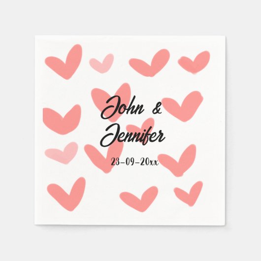Serviette En Papier blanc simple style de texte mariage rouge coeur (Devant)