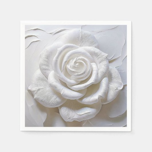 Serviette En Papier Blanc sur blanc - Rose sculpté (Devant)