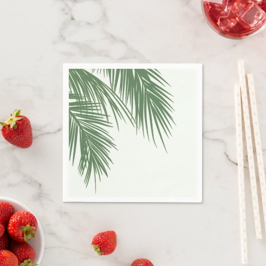 Serviette En Papier Blanc Vert Élégant Palm Tropical Feuille Mariage (En situation)