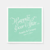 Serviette En Papier Blanc Vert Menthe Heureux Jamais Après Mariage (Devant)