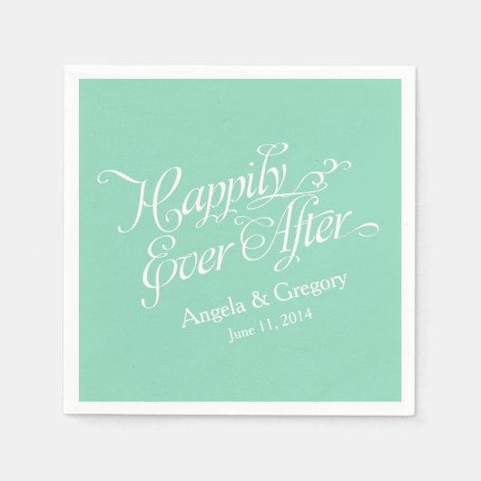 Serviette En Papier Blanc Vert Menthe Heureux Jamais Après Mariage (Devant)