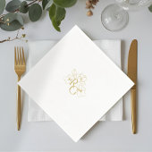 Serviette En Papier BLANCHE | Chic Faux Gold Monogram Mariage