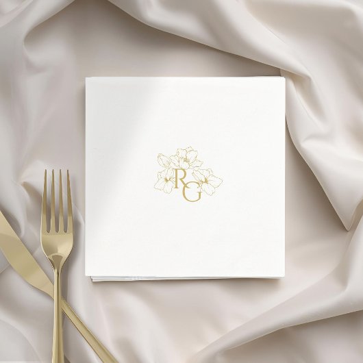 Serviette En Papier BLANCHE | Chic Faux Gold Monogram Mariage