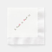 Serviette En Papier Blanche Élégante Rose Rose Personnalisée Initiales (Devant)