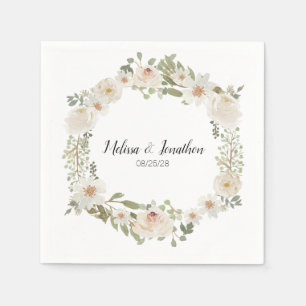 Serviette En Papier Blanche Floral Élégant Mariage romantique serviett