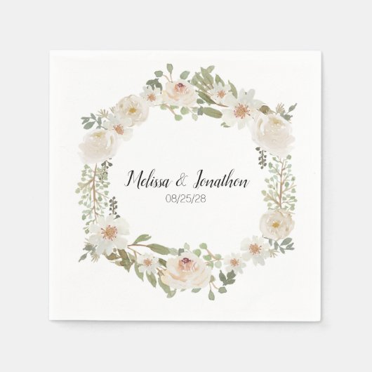 Serviette En Papier Blanche Floral Élégant Mariage romantique serviett (Devant)