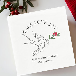 Serviette En Papier BLANCHE   PAIX AIMER JOIE Snowbird Noël