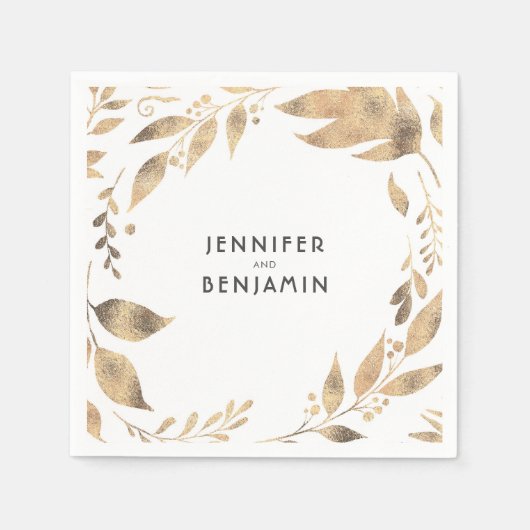 Serviette En Papier Blancs et Bleu d'automne d'or Mariage élégant (Devant)