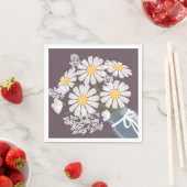 Serviette En Papier Blancs marguerites Mason Jar Bouquet Foncé pourpre (En situation)