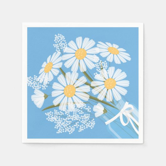 Serviette En Papier Blancs Mason Jar Bouquet Blue Corner (Devant)