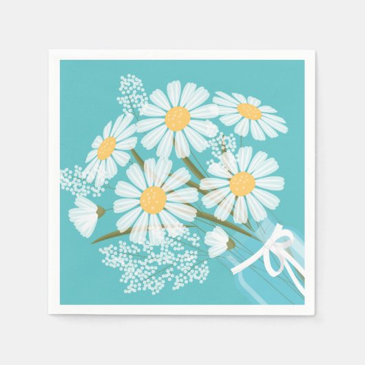 Serviette En Papier Blancs Mason Jar Bouquet Coin Turquoise (Devant)