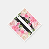 Serviette En Papier Blancs noirs Fête des mariées florale rose (Coin)