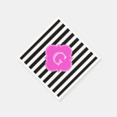 Serviette En Papier Blancs noirs, Monogramme Quatrefoil Rose Chaud (Coin)