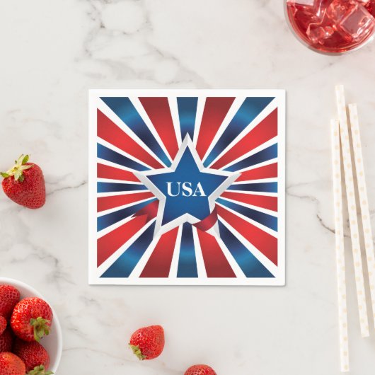 Serviette En Papier Blancs rouges et bleus USA Monogrammes (En situation)