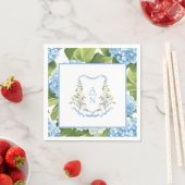 Serviette En Papier Blason à monogramme d'hortensia bleu (En situation)