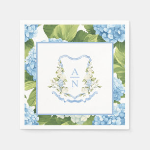 Serviette En Papier Blason à monogramme d'hortensia bleu