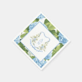 Serviette En Papier Blason à monogramme d'hortensia bleu (Coin)