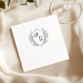 Serviette En Papier Blason de mariage monogramme classique noir et bla