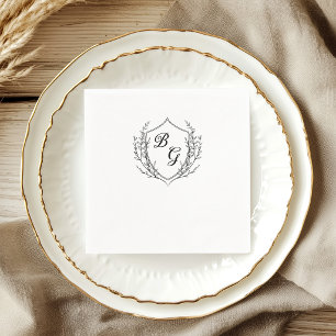 Serviette En Papier Blason de mariage monogramme classique noir et bla
