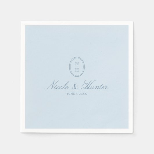 Serviette En Papier Blason de mariage simple monogramme bleu poussiére (Devant)