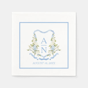 Serviette En Papier Blason de monogramme simple à l'hortensia bleu