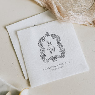 Serviette En Papier Blason Monogramme Vintage Blanc Gris Charbon Maria