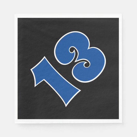 Serviette En Papier Bleu "13" Avec Blancs Contour Événement # Napkins (Devant)