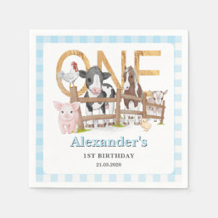 Serviette En Papier Bleu 1er anniversaire Animaux de ferme Barnyard En