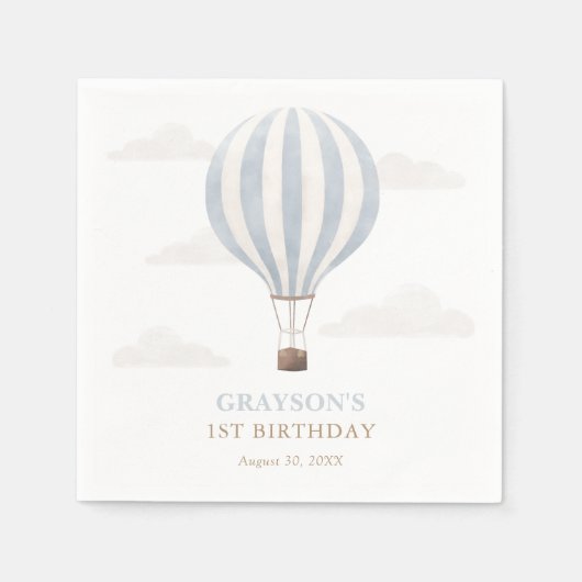 Serviette En Papier Bleu à air chaud anniversaire (Devant)