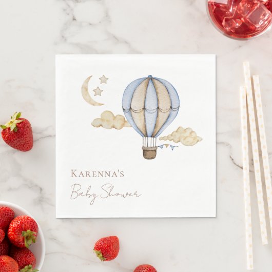 Serviette En Papier Bleu à air chaud Baby shower blanc (En situation)