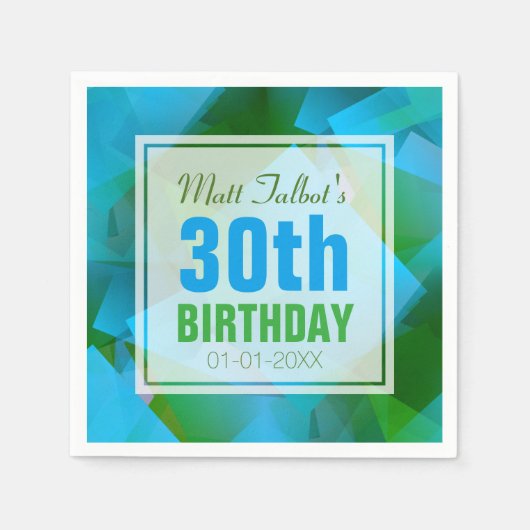 Serviette En Papier Bleu Abstrait Cubiste 30e Anniversaire Papier serv (Devant)