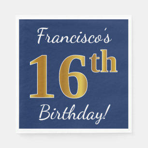 Serviette En Papier Bleu, anniversaire d'or de Faux 16ème + Nom fait
