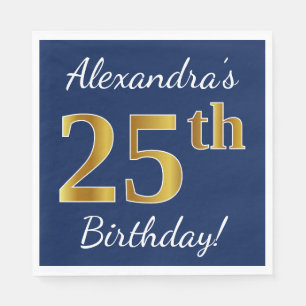 Serviette En Papier Bleu, anniversaire d'or de Faux 25ème + Nom fait