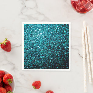 Serviette En Papier Bleu aqua brillant faux paillettes scintille