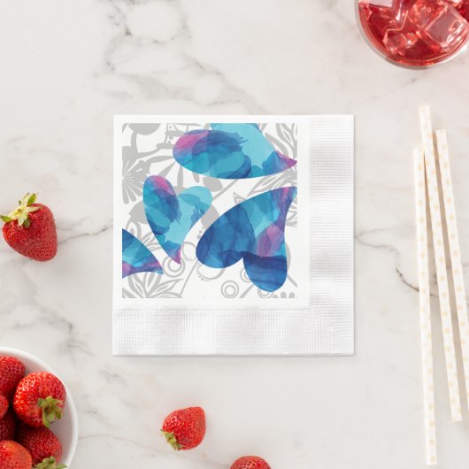 Serviette En Papier Bleu, Aqua, Coeurs Turquoise (En situation)