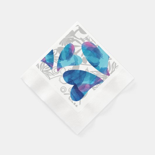 Serviette En Papier Bleu, Aqua, Coeurs Turquoise (Coin)