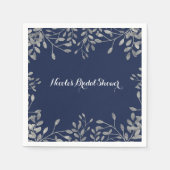 Serviette En Papier Bleu & Argent Botanique Moderne Mariage élégant (Devant)