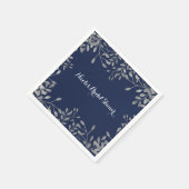 Serviette En Papier Bleu & Argent Botanique Moderne Mariage élégant (Coin)