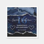 Serviette En Papier Bleu & Argent Faux Parties scintillant Agate Marbr (Devant)