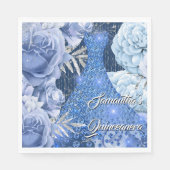 Serviette En Papier Bleu argent rose fleurs femmes glam anniversaire (Devant)