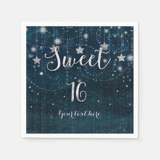 Serviette En Papier Bleu & Argent Starry Celestial Sweet 16 Party (Devant)