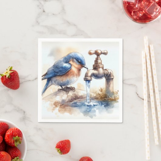 Serviette En Papier Bleu avec l'eau coulante d'un trou (En situation)