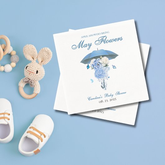 Serviette En Papier Bleu Avril Douches Apporter Mai Baby shower Fleur