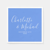 Serviette En Papier Bleu Barbeau Élégant Écriture Moderne Mariage (Devant)